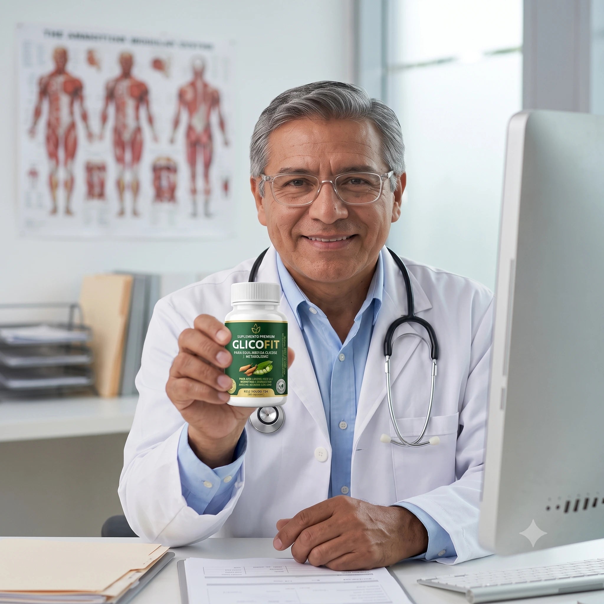 Médico segurando produto